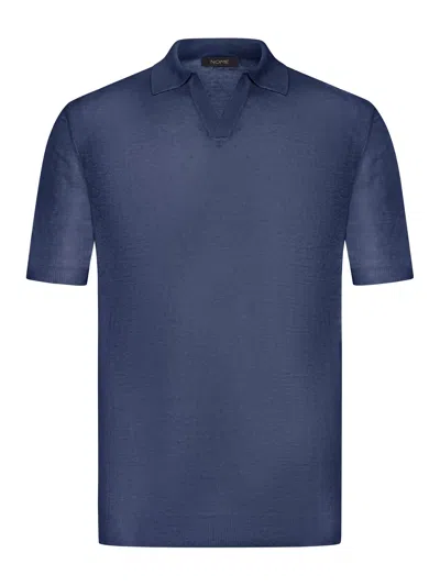 Nome G Short Sleeve Linen Polo In Blue