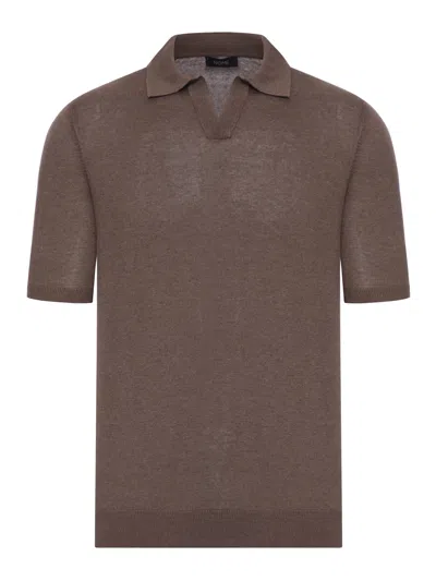 Nome G V-neck Polo Shirt With Melange Effect In Silk In Brown