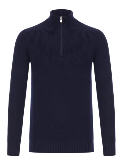 Nome G Wool Turtleneck Sweater With Zip In Blue