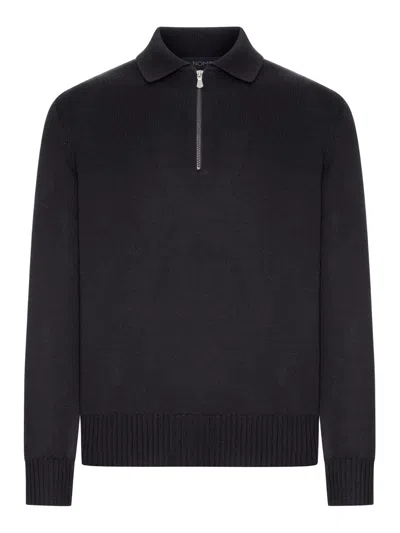 Nome G Zip-neck Wool Polo Sweater In Black