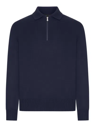 Nome G Zip-neck Wool Polo Sweater In Blue