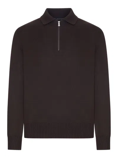 Nome G Zip-neck Wool Polo Sweater In Brown