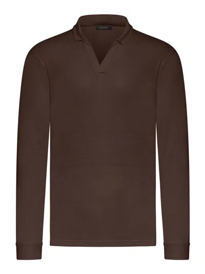 Nome Long Sleeve Polo In Brown