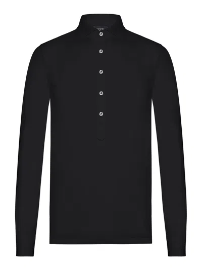 Nome Long Sleeved Polo Shirt In Cotton Piquet In Black
