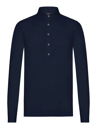 Nome Long Sleeved Polo Shirt In Cotton Piquet In Blue