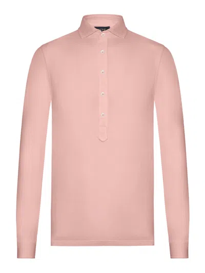 Nome Long Sleeved Polo Shirt In Cotton Piquet In Pink & Purple