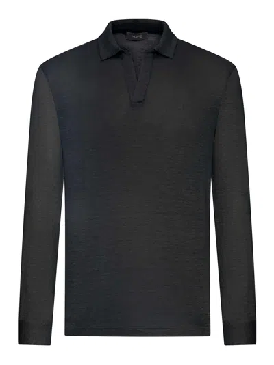 Nome Long-sleeved Linen Polo Shirt In Black