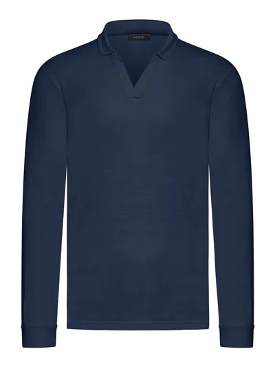Nome Long-sleeved Linen Polo Shirt Without Buttons In Blue