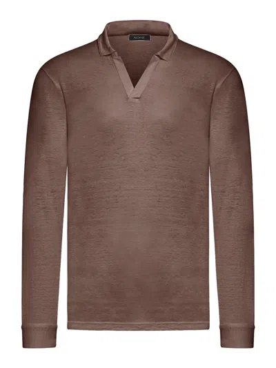 Nome Long-sleeved Linen Polo Shirt Without Buttons In Brown
