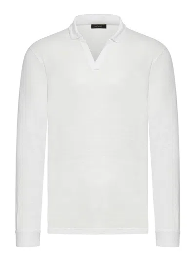 Nome Long-sleeved Linen Polo Shirt Without Buttons In White