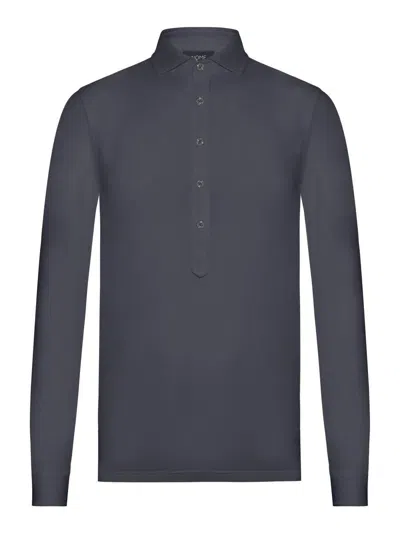 Nome Long Sleeved Polo Shirt In Cotton Piquet In Grey
