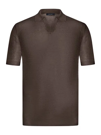Nome Short Sleeve Linen Polo In Brown