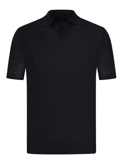 Nome Short-sleeved Linen Polo Shirt In Black
