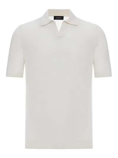 Nome Silk V-neck Polo Shirt In White