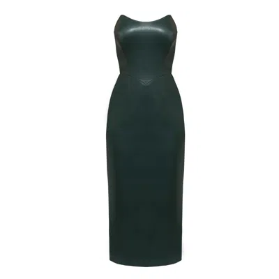Nomi Fame Women's Angelina Dark Green Faux Leather Corset Dress