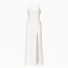 Nomi Fame Women's Aphrodite White Draped Cowl Neck Evening Gown With Slit And Crossed Straps In White