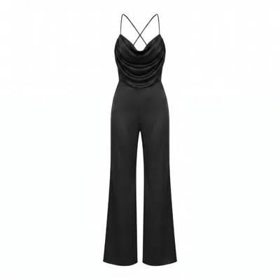 Nomi Fame Women's Dawn Black Draped Cowl Neck Jumpsuit