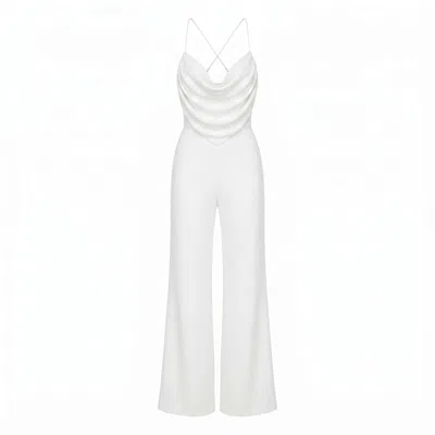 Nomi Fame Women's Dawn White Draped Cowl Neck Jumpsuit