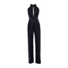 Nomi Fame Women's Dona Black  Front Cut Out Jumpsuit With Split Leg