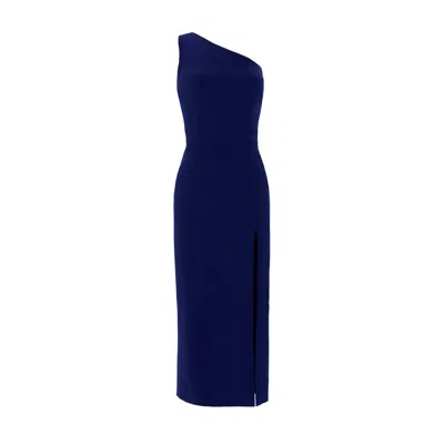 Nomi Fame Women's Dori Royal Blue Asymmetric Neckline Midi Dress With A Slit