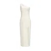 Shop Nomi Fame Women's Dori White Asymmetric Neckline Midi Dress With A Slit