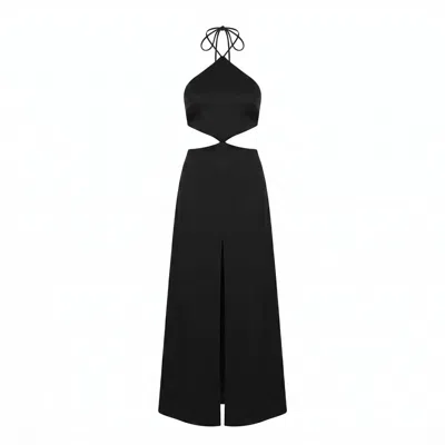 Nomi Fame Women's Gaia Black Halter Neck Gown With Center Slit