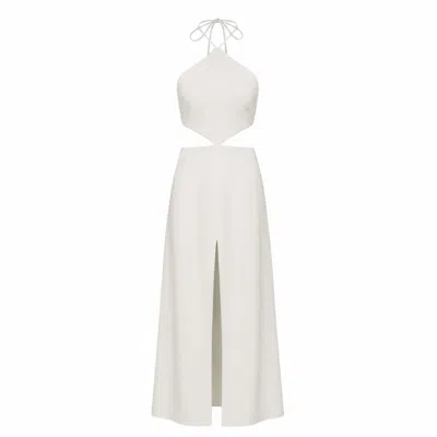 Nomi Fame Women's Gaia White Halter Neck Gown With Center Slit
