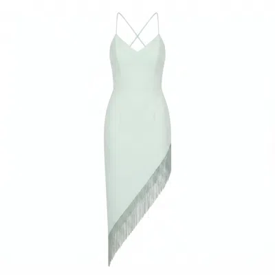 Nomi Fame Women's Green Ondine Soft Mint Dress With Asymmetric Skirt And Beaded Fringes