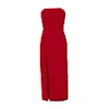 Nomi Fame Mora Red Wine Strapless Front Slit Corset Midi Dress In Midi