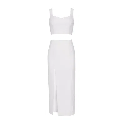 Nomi Fame Women's Noara Creamy White Midi Front Slit Skirt Set