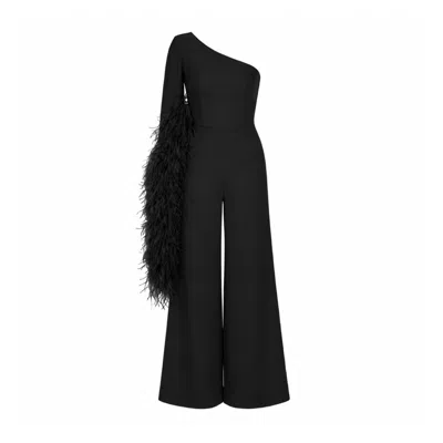 Nomi Fame Women's Nymph Black One Sleeve Asymmetric Neckline Jumpsuit