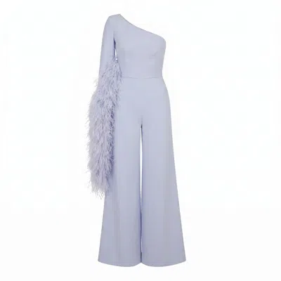 Nomi Fame Women's Nymph Soft Blue One Sleeve Asymmetric Neckline Jumpsuit