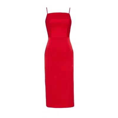 Nomi Fame Women's Ora Red Crepe Satin Midi Dress With Adjustable Straps