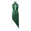 Nomi Fame Women's Pamela Green Satin Halter Neck  Dress With Asymmetric Skirt In Green