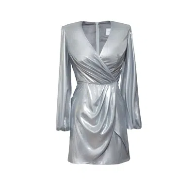 Nomi Fame Women's Paris Metallic Silver Long Sleeve Draped Mini Dress In Gray