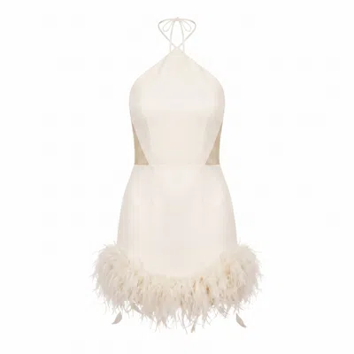 Nomi Fame Women's Peony Creamy White Mini Halter Neck Dress