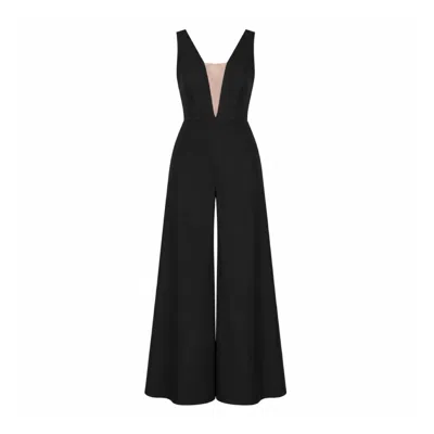 Nomi Fame Women's Primrose Deep V-neck Black Palazzo Jumpsuit