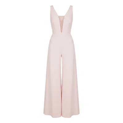 Nomi Fame Women's Primrose Deep V-neck Light Pink Palazzo Jumpsuit