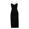 Nomi Fame Women's Selena Black Satin Midi Dress With Straps And Draped Skirt In Black