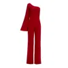 Nomi Fame Women's Sophi Royal Red Wine One Sleeve Asymmetric Neckline Jumpsuit In Red