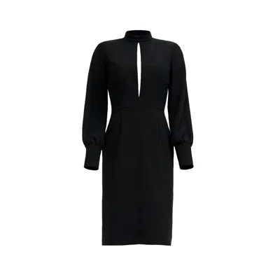 Nomi Fame Women's White Mira Black Long Sleeve Cut Out Crepe Midi Dress