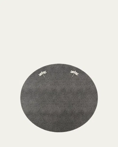 Nomi K Dragonfly Pebbled Vegan Leather Placemat, 15" Round In Grey