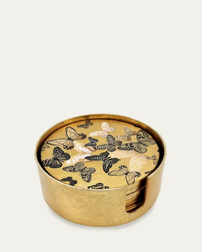 Nomi K Gold Leaf Butterflies Lacquer Coasters, Set Of 6