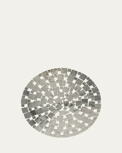 Nomi K Modern Squares Silvertone Metal Placemat, 15" Round In Gray