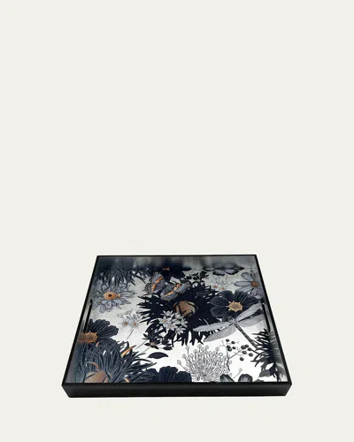 Nomi K Silver Modern Dragonfly Lacquered Tray In Multi