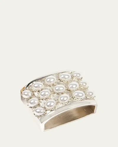 Nomi K Swarovski Pearl Studded Silver-plated Napkin Ring, Set Of 4