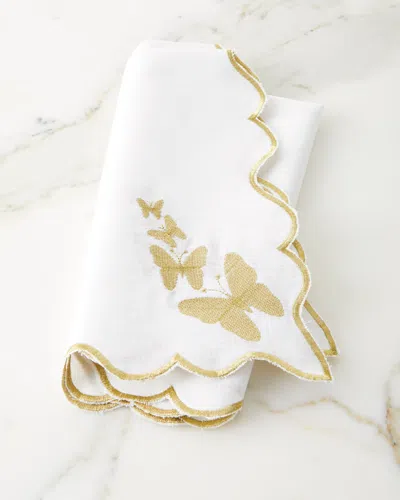 Nomi K White Linen Butterfly Gold Embroidery Napkin, 24"sq. In Black