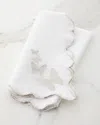 Nomi K White Linen Silver Butterfly Scalloped Edged Embroidered Napkin In White/silver