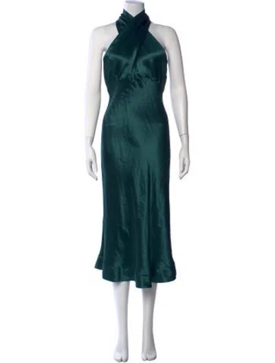 Pre-owned Nomia Halterneck Midi Length Dress In Green