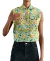 Nomia Jacquard Jean Vest In Yellow Brocade In Multi